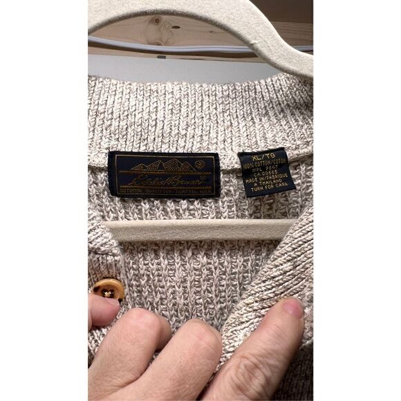 EDDIE BAUER MENS CABLE KNIT SWEATER BROWN BEIGE SIZE XL - Picture 4 of 8